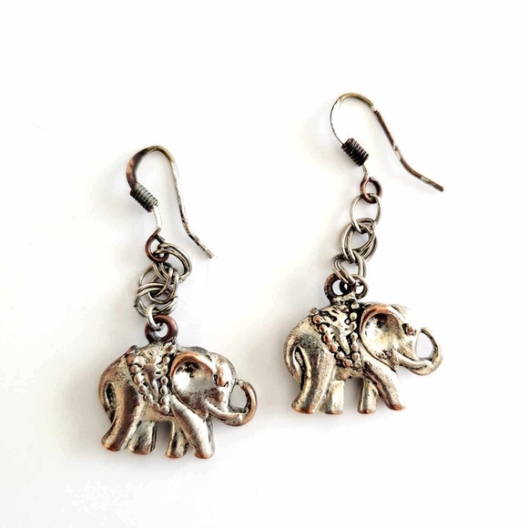 Vintage Boho Silver-Plated Drop Dangle Elephant Charm Earrings - Picture 2 of 5